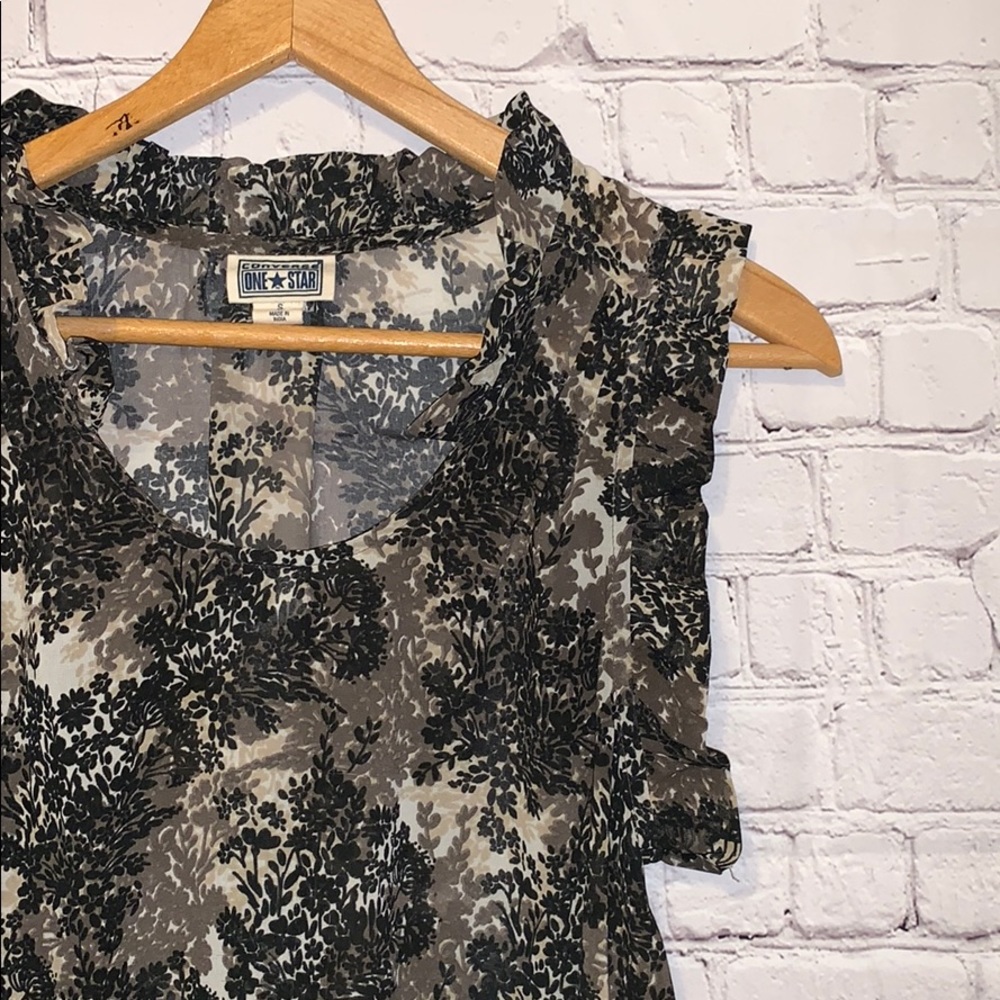 CONVERSE Sheer Sleeveless Black Tan Top Size S